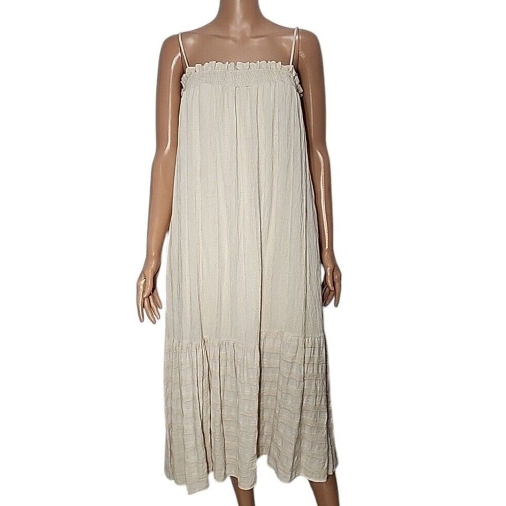 Dee Dee Cream shift sleeveless Rayon Midi dress with pockets Size S Small